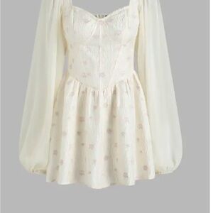 CIDER Small White Floral Puff Sleeve Mini Dress